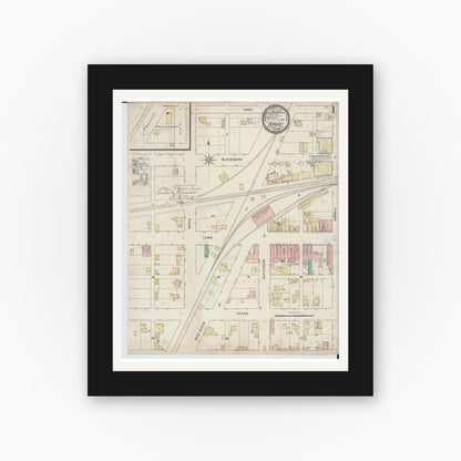 Old map wall art mockup — black gallery frame with white mat — Sanborn Fire Insurance Map from Forest, Hardin County, Ohio (1895), Sheet #0001
