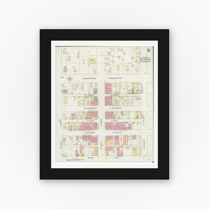 Old map wall art mockup — black gallery frame with white mat — Sanborn Fire Insurance Map from Du Quoin, Perry County, Illinois (1894), Sheet #0002