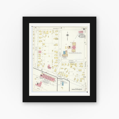 Old map wall art mockup — black gallery frame with white mat — Sanborn Fire Insurance Map from Battle Creek, Calhoun County, Michigan (1913), Sheet #0018