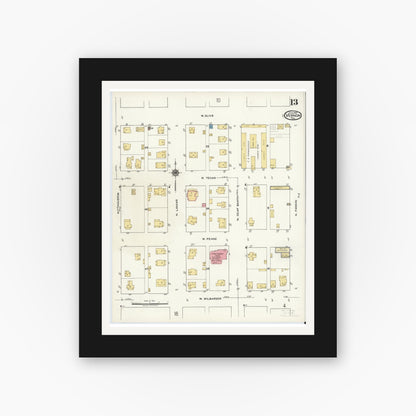 Old map wall art mockup — black gallery frame with white mat — Sanborn Fire Insurance Map from Vernon, Wilbarger County, Texas (1920), Sheet #0013