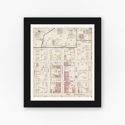 Old map wall art mockup — black gallery frame with white mat — Sanborn Fire Insurance Map from Gainesville, Cooke County, Texas (1885), Sheet #0002