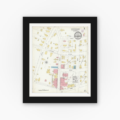 Old map wall art mockup — black gallery frame with white mat — Sanborn Fire Insurance Map from Williamsport, Warren County, Indiana (1905) - Complete Map Set