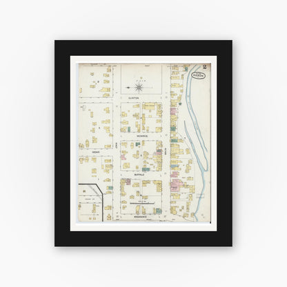 Old map wall art mockup — black gallery frame with white mat — Sanborn Fire Insurance Map from Akron, Erie County, New York (1889), Sheet #0002