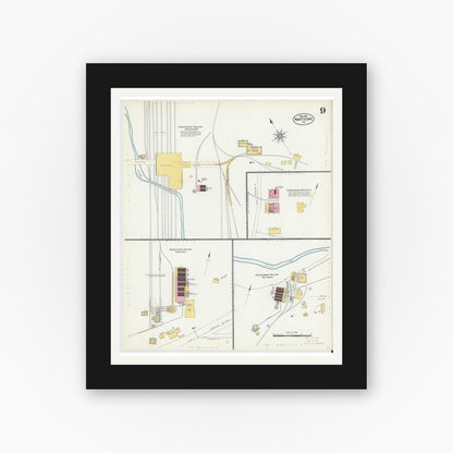 Old map wall art mockup — black gallery frame with white mat — Sanborn Fire Insurance Map from Nanticoke, Luzerne County, Pennsylvania (1903), Sheet #0009