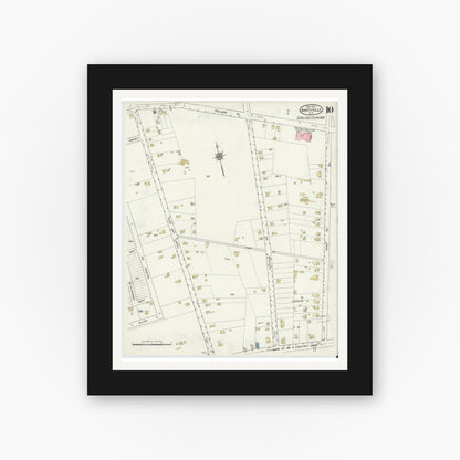 Old map wall art mockup — black gallery frame with white mat — Sanborn Fire Insurance Map from Amityville, Suffolk County, New York (1915), Sheet #0010