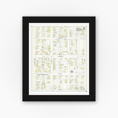 Old map wall art mockup — black gallery frame with white mat — Sanborn Fire Insurance Map from Ironton, Lawrence County, Ohio (1909), Sheet #0021
