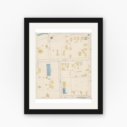Old map wall art mockup — black gallery frame with white mat — Sanborn Fire Insurance Map from Hilo, Hawaii County, Hawaii (1921), Sheet #0008
