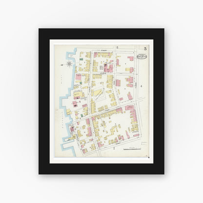 Old map wall art mockup — black gallery frame with white mat — Sanborn Fire Insurance Map from Burlington, Burlington County, New Jersey (1896), Sheet #0005