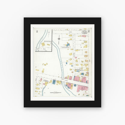 Old map wall art mockup — black gallery frame with white mat — Sanborn Fire Insurance Map from Utica, Macomb County, Michigan (1926), Sheet #0002