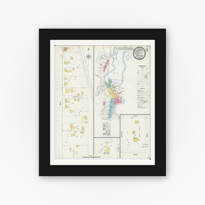 Old map wall art mockup — black gallery frame with white mat — Sanborn Fire Insurance Map from Necedah, Juneau County, Wisconsin (1898), Sheet #0001