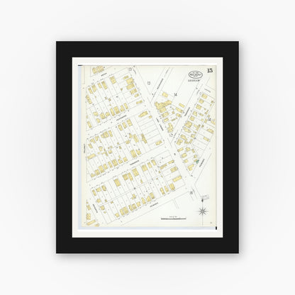 Old map wall art mockup — black gallery frame with white mat — Sanborn Fire Insurance Map from Red Jacket, Houghton County, Michigan (1908), Sheet #0015