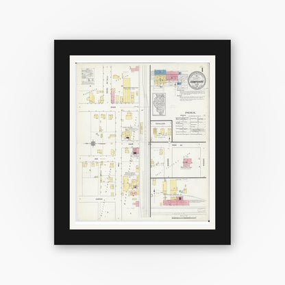 Old map wall art mockup — black gallery frame with white mat — Sanborn Fire Insurance Map from Hampshire, Kane County, Illinois (1912) - Complete Map Set