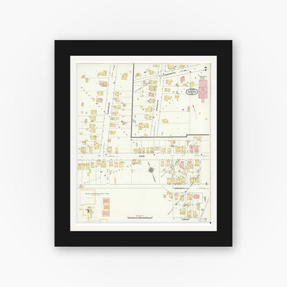 Old map wall art mockup — black gallery frame with white mat — Sanborn Fire Insurance Map from Aurora, Dearborn County, Indiana (1911), Sheet #0007