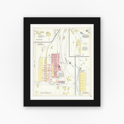 Old map wall art mockup — black gallery frame with white mat — Sanborn Fire Insurance Map from Stroudsburg, Monroe County, Pennsylvania (1912), Sheet #0027