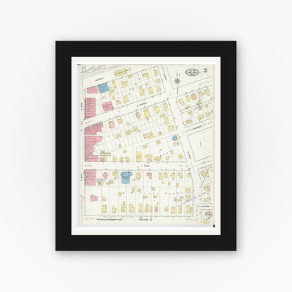 Old map wall art mockup — black gallery frame with white mat — Sanborn Fire Insurance Map from Chelsea, Washtenaw County, Michigan (1918), Sheet #0003