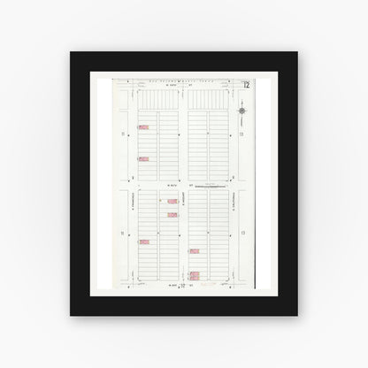 Old map wall art mockup — black gallery frame with white mat — Sanborn Fire Insurance Map from Chicago, Cook County, Illinois (1920), Sheet #0012