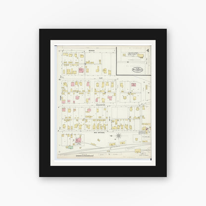 Old map wall art mockup — black gallery frame with white mat — Sanborn Fire Insurance Map from Millersburg, Holmes County, Ohio (1898), Sheet #0004