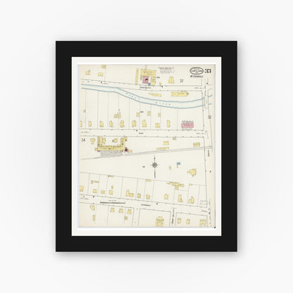 Old map wall art mockup — black gallery frame with white mat — Sanborn Fire Insurance Map from Cortland, Cortland County, New York (1915), Sheet #0033