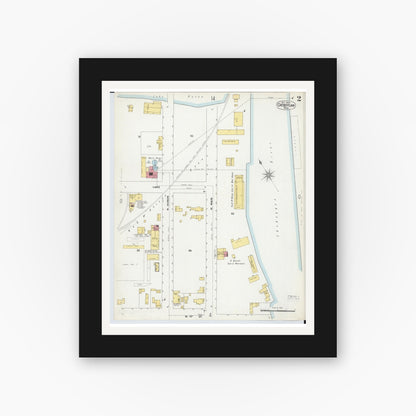 Old map wall art mockup — black gallery frame with white mat — Sanborn Fire Insurance Map from Cheboygan, Cheboygan County, Michigan (1900), Sheet #0002
