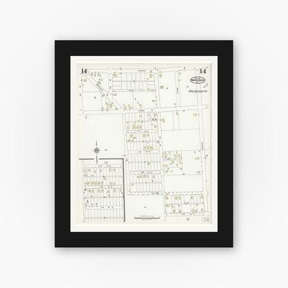 Old map wall art mockup — black gallery frame with white mat — Sanborn Fire Insurance Map from Winter Haven, Polk County, Florida (1924), Sheet #0014