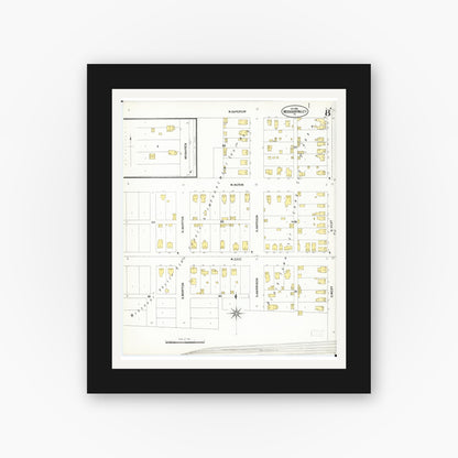 Old map wall art mockup — black gallery frame with white mat — Sanborn Fire Insurance Map from Missouri Valley, Harrison County, Iowa (1901), Sheet #0008