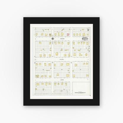Old map wall art mockup — black gallery frame with white mat — Sanborn Fire Insurance Map from Bridgeport, Wise County, Texas (1921), Sheet #0003