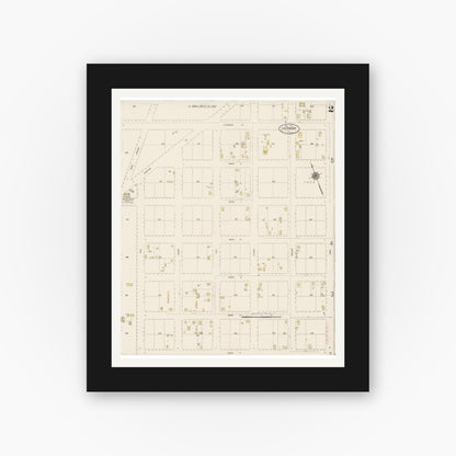 Old map wall art mockup — black gallery frame with white mat — Sanborn Fire Insurance Map from Livermore, Alameda County, California (1917), Sheet #0002
