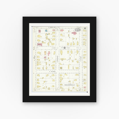 Old map wall art mockup — black gallery frame with white mat — Sanborn Fire Insurance Map from Tecumseh, Lenawee County, Michigan (1912), Sheet #0006