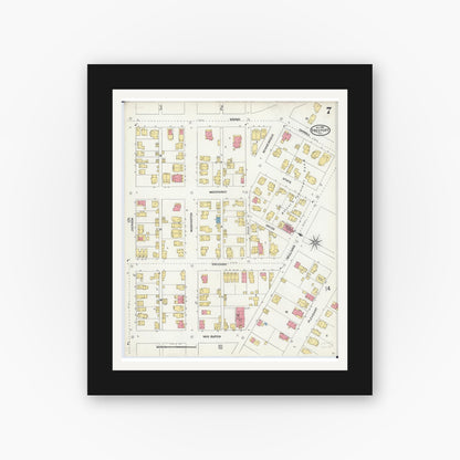 Old map wall art mockup — black gallery frame with white mat — Sanborn Fire Insurance Map from Freeport, Stephenson County, Illinois (1904), Sheet #0007