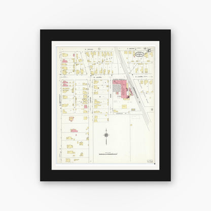 Old map wall art mockup — black gallery frame with white mat — Sanborn Fire Insurance Map from Seymour, Jackson County, Indiana (1913), Sheet #0017