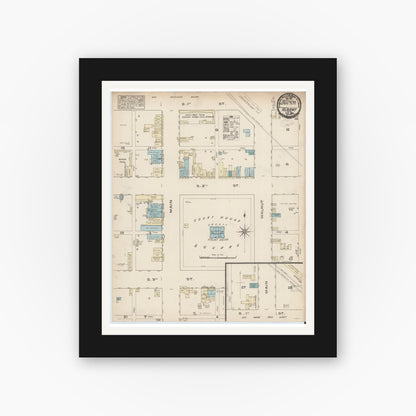 Old map wall art mockup — black gallery frame with white mat — Sanborn Fire Insurance Map from Albany, Shackelford County, Texas (1885), Sheet #0001