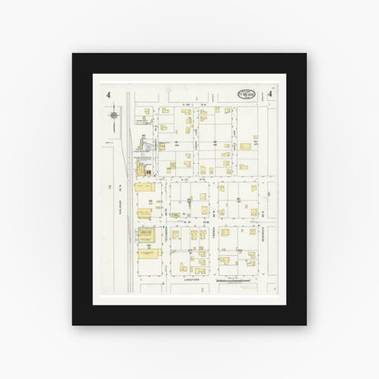 Old map wall art mockup — black gallery frame with white mat — Sanborn Fire Insurance Map from Fort Meade, Polk County, Florida (1924), Sheet #0004