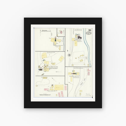 Old map wall art mockup — black gallery frame with white mat — Sanborn Fire Insurance Map from Ironton, Lawrence County, Ohio (1909), Sheet #0036