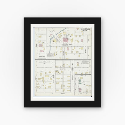 Old map wall art mockup — black gallery frame with white mat — Sanborn Fire Insurance Map from Bryan, Williams County, Ohio (1888), Sheet #0003