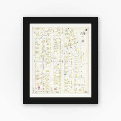 Old map wall art mockup — black gallery frame with white mat — Sanborn Fire Insurance Map from Sullivan, Sullivan County, Indiana (1907), Sheet #0003