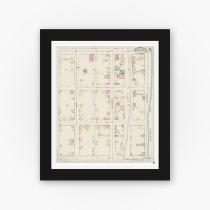 Old map wall art mockup — black gallery frame with white mat — Sanborn Fire Insurance Map from Freeport, Armstrong County, Pennsylvania (1886), Sheet #0002