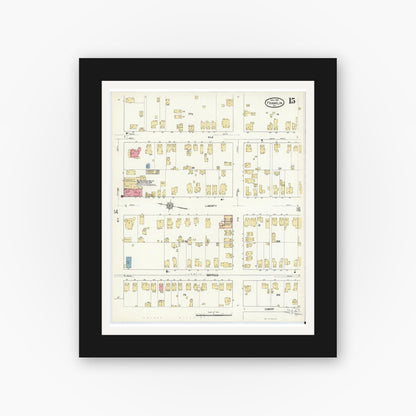 Old map wall art mockup — black gallery frame with white mat — Sanborn Fire Insurance Map from Franklin, Venango County, Pennsylvania (1912), Sheet #0015