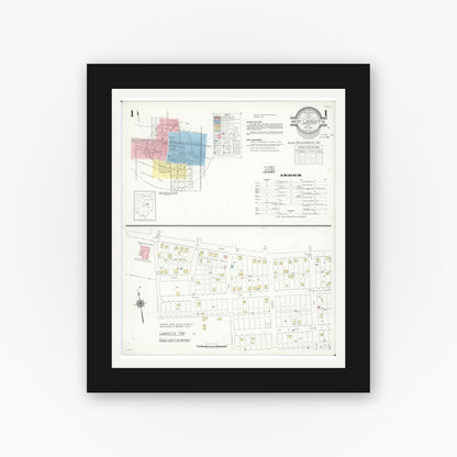 Old map wall art mockup — black gallery frame with white mat — Sanborn Fire Insurance Map from West Lafayette, Coshocton County, Ohio (1939), Sheet #0001