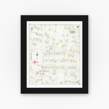 Old map wall art mockup — black gallery frame with white mat — Sanborn Fire Insurance Map from Delaware, Delaware County, Ohio (1911), Sheet #0022