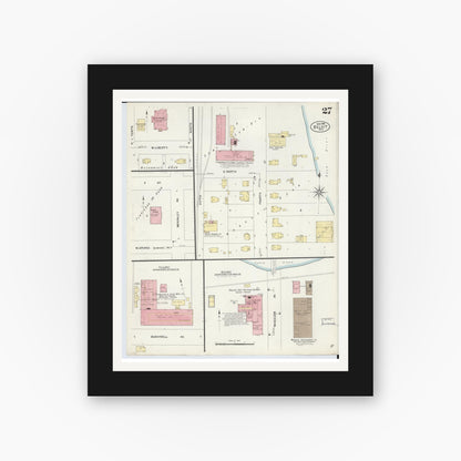 Old map wall art mockup — black gallery frame with white mat — Sanborn Fire Insurance Map from Beloit, Rock County, Wisconsin (1908), Sheet #0027