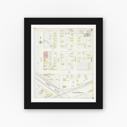 Old map wall art mockup — black gallery frame with white mat — Sanborn Fire Insurance Map from Durand, Shiawassee County, Michigan (1896), Sheet #0003