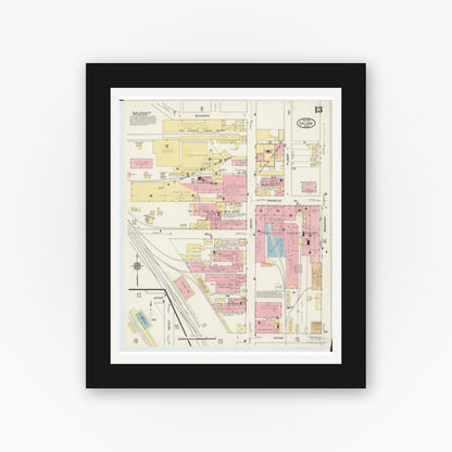 Old map wall art mockup — black gallery frame with white mat — Sanborn Fire Insurance Map from Salem, Columbiana County, Ohio (1915), Sheet #0013
