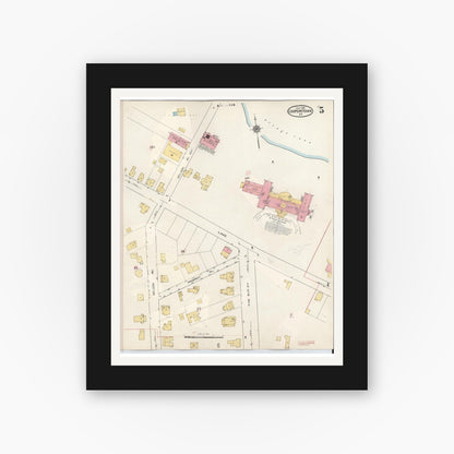 Old map wall art mockup — black gallery frame with white mat — Sanborn Fire Insurance Map from Cooperstown, Otsego County, New York (1949), Sheet #0005