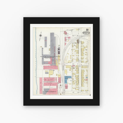 Old map wall art mockup — black gallery frame with white mat — Sanborn Fire Insurance Map from New Kensington, Westmoreland County, Pennsylvania (1921), Sheet #0010