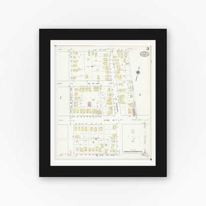 Old map wall art mockup — black gallery frame with white mat — Sanborn Fire Insurance Map from Lorain, Lorain County, Ohio (1910), Sheet #0003