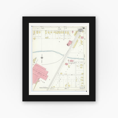 Old map wall art mockup — black gallery frame with white mat — Sanborn Fire Insurance Map from Shelby, Richland County, Ohio (1911), Sheet #0010