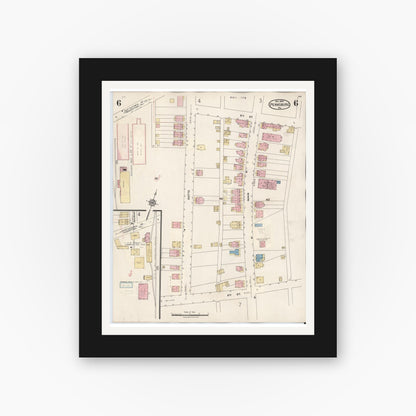 Old map wall art mockup — black gallery frame with white mat — Sanborn Fire Insurance Map from Pennsburg, Montgomery County, Pennsylvania (1933), Sheet #0006