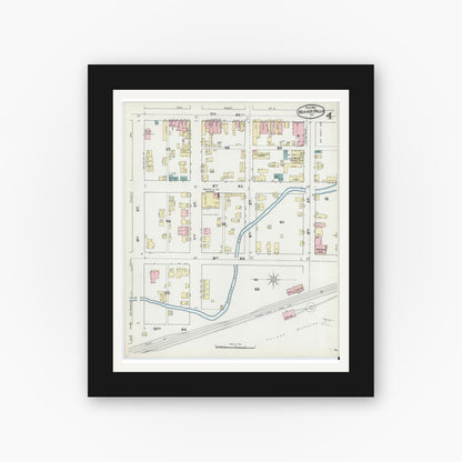 Old map wall art mockup — black gallery frame with white mat — Sanborn Fire Insurance Map from Beaver Falls, Beaver County, Pennsylvania (1891), Sheet #0004