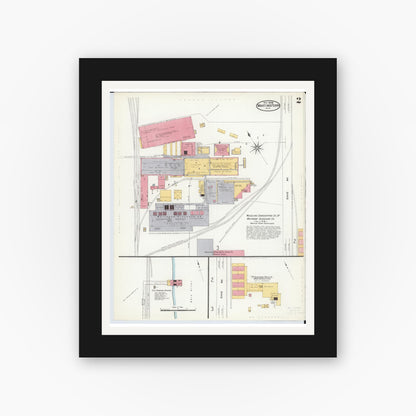 Old map wall art mockup — black gallery frame with white mat — Sanborn Fire Insurance Map from Martins Ferry, Belmont County, Ohio (1908), Sheet #0002