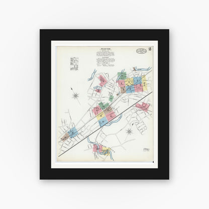 Old map wall art mockup — black gallery frame with white mat — Sanborn Fire Insurance Map from Newton, Middlesex County, Massachusetts (1892), Sheet #0002